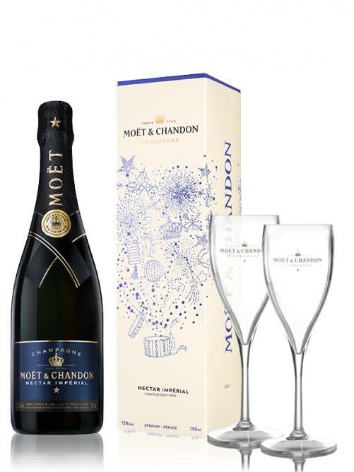 MOËT & CHANDON NECTAR IMPÉRIAL FESTIVE GIFTBOX 0,75L  FLUTE GLASSES GIFT SET