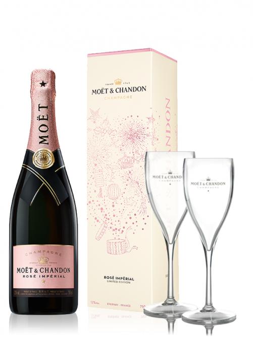 MOËT & CHANDON IMPÉRIAL ROSÉ FESTIVE GIFTBOX 0,75L FLUTE GLASSES GIFT SET